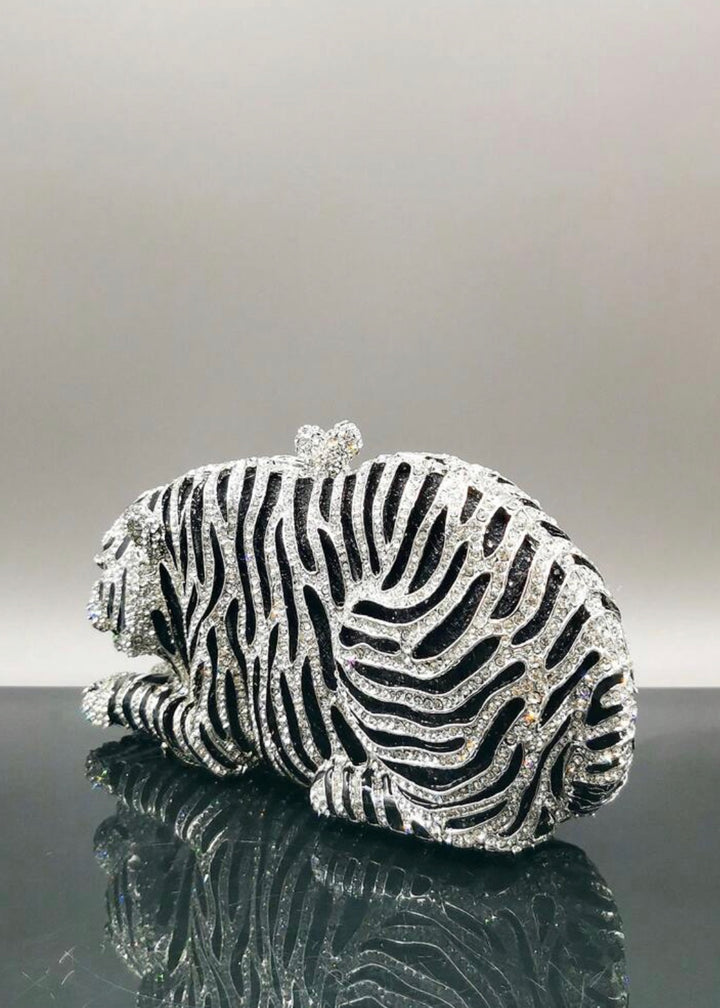 Tiger Shaped Crystals Encrusted Evening Bag
