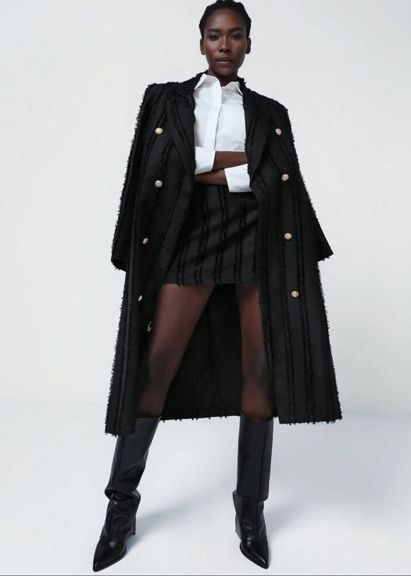 Double-Breasted Fringe Detail Long Coat