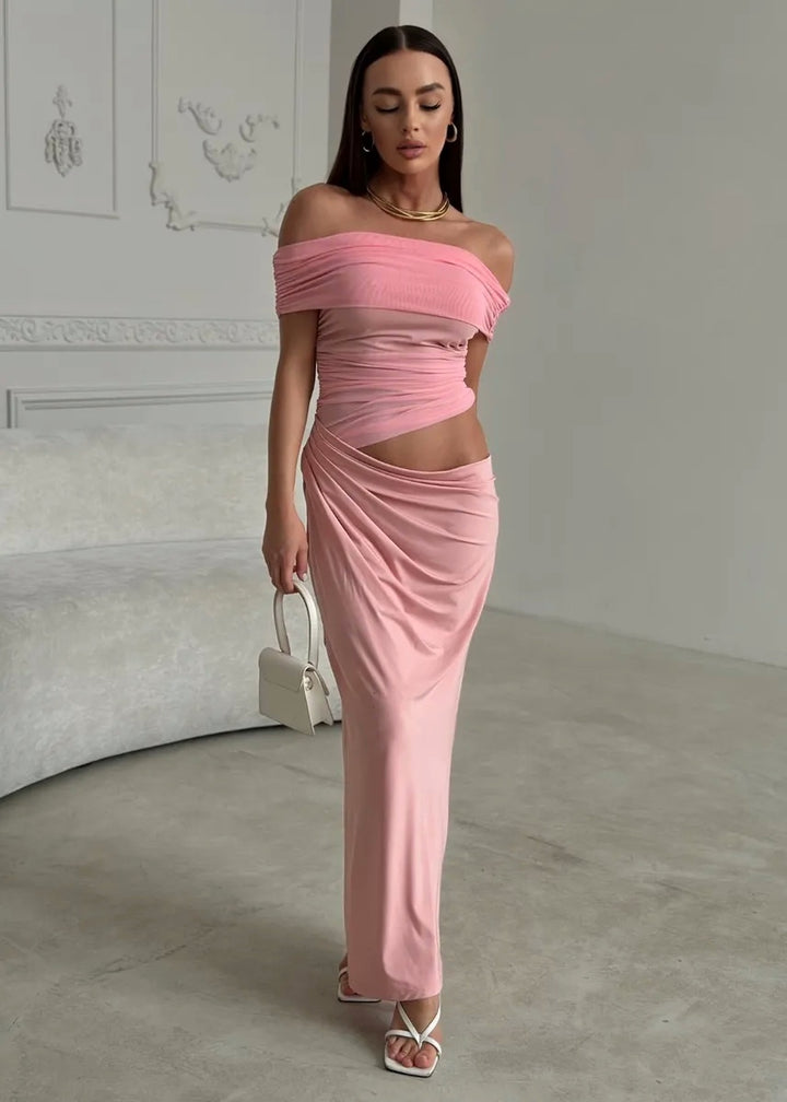 Off-Shoulder Cutout Bodycon Maxi Dress