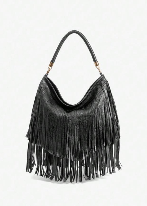 Shoulder Bag with Top Handle and Fringe