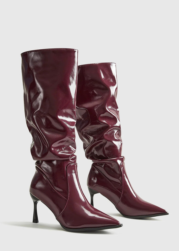 Pointed Toe Pleated Knee-High Boots