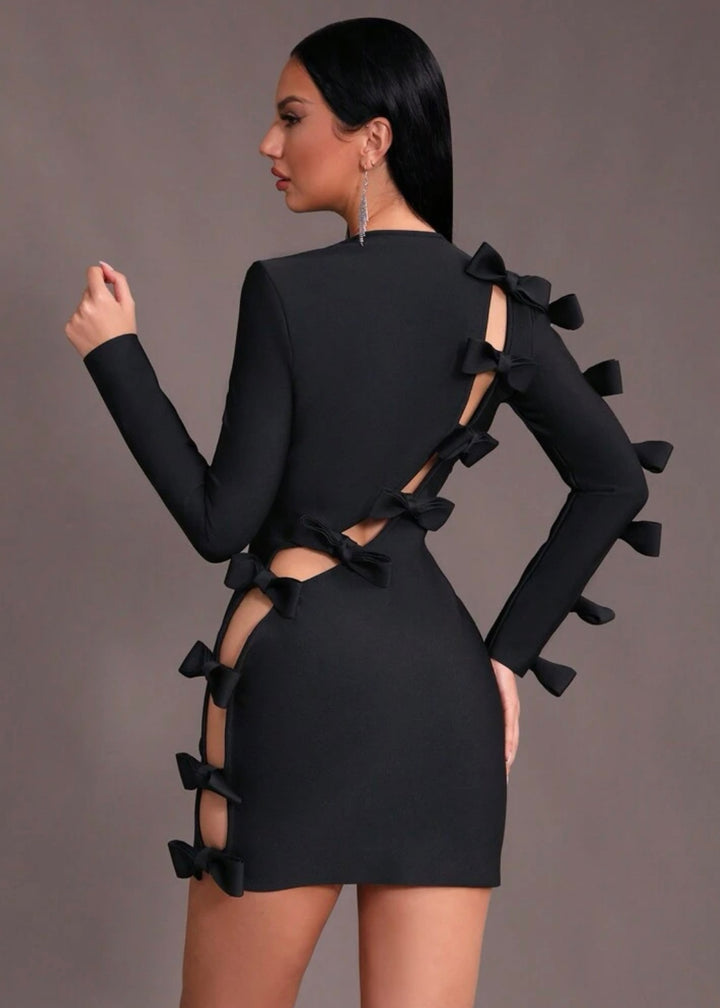 Asymmetric Hollow Out Bow Decor Mini Dress
