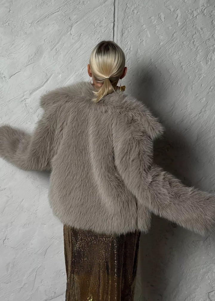 Eco-Fur Lapel Collar Short Jacket