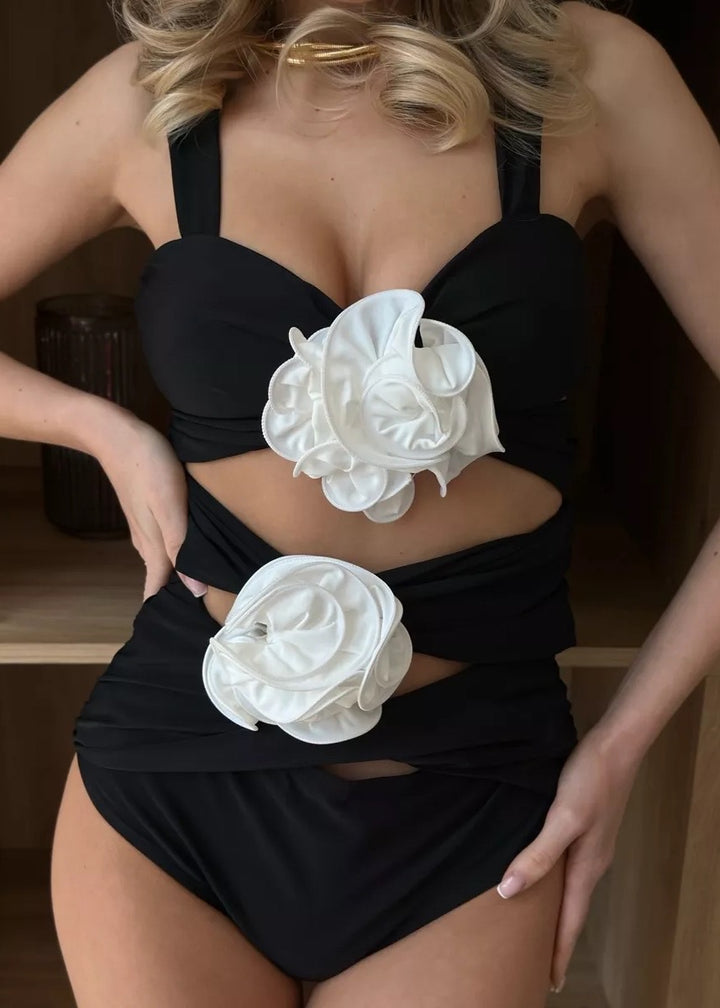 3D Flower Decor Swimsuit & Matching Skirt