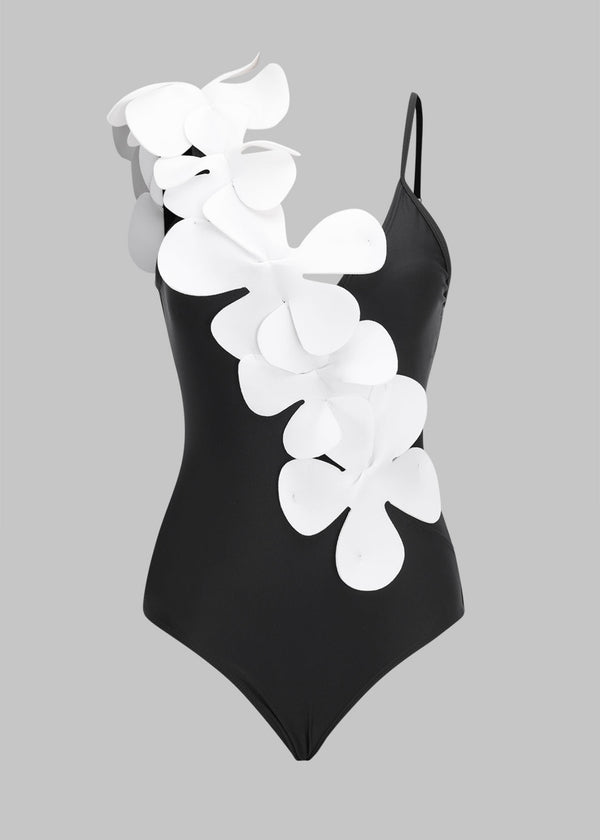 Asymmetrical 3D Flowers Decor Monokini