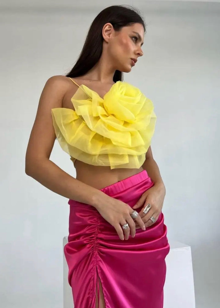 Organza Flower Detail Crop Top