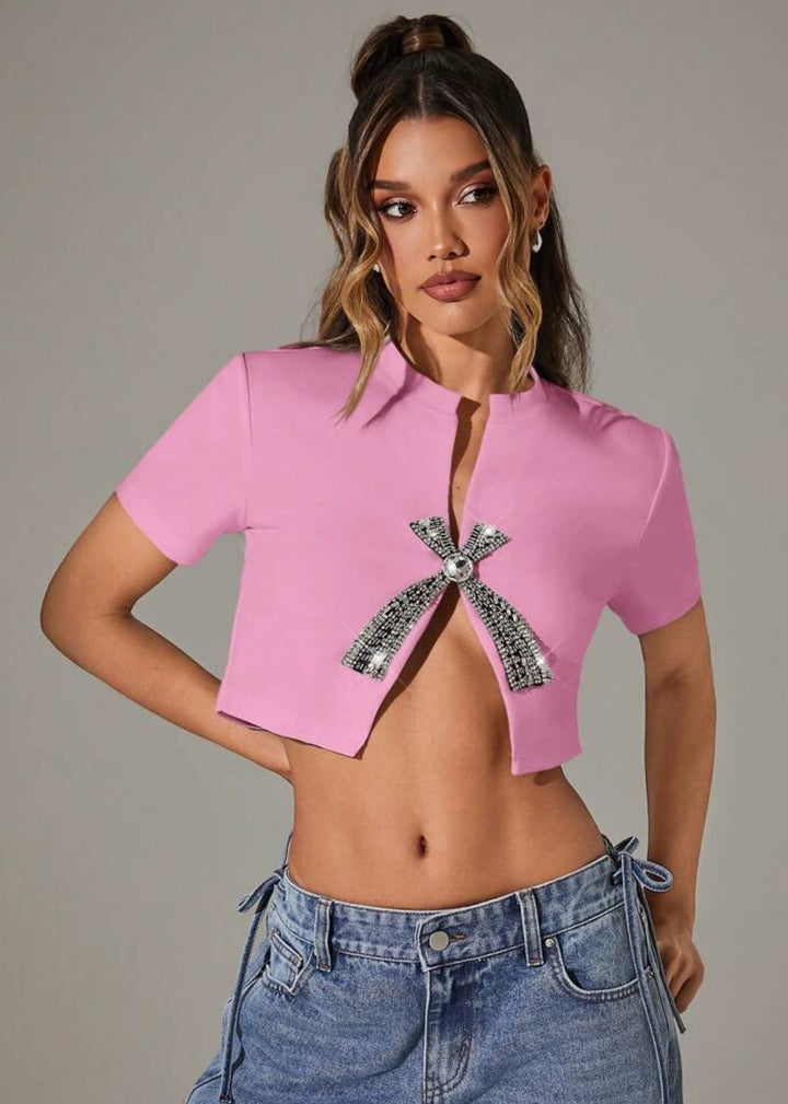 Odessa Rhinestone Decor Crop Top