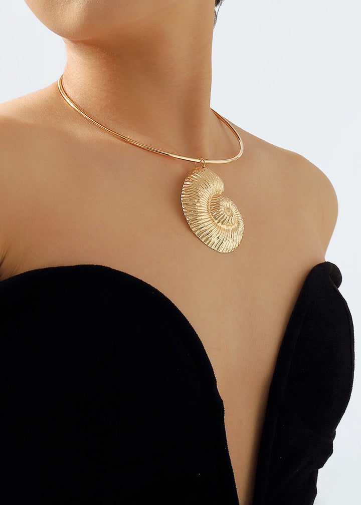 Rigid Hoop Spiral Shell Pendant Necklace