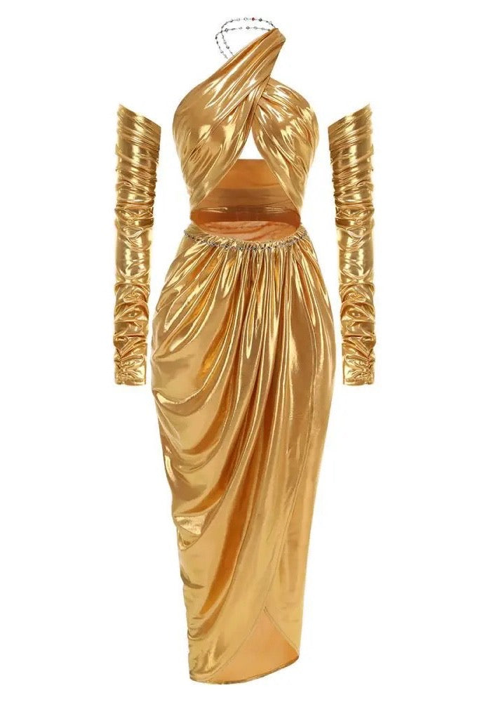 Lela Halter Metallic Dress