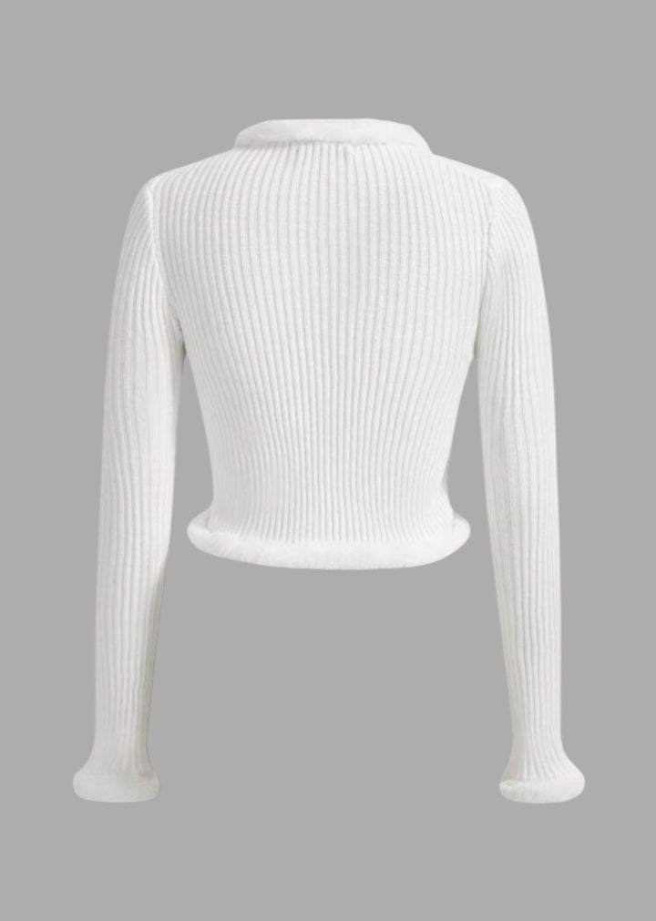 Arminda Fuzzy Trim Long-Sleeved Top