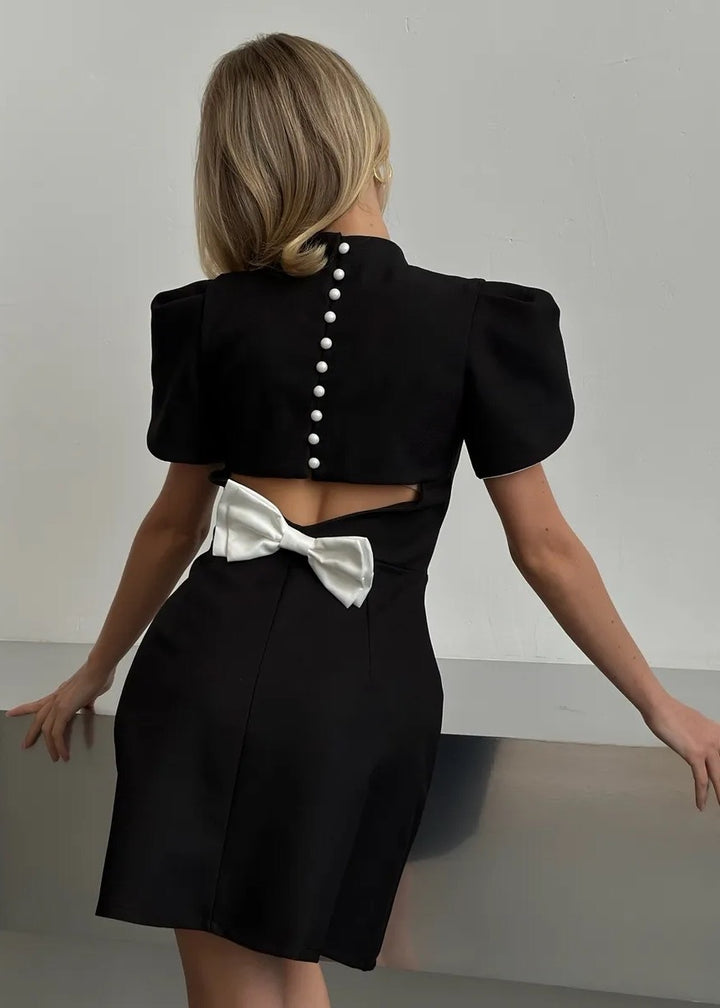 Bow Decor Cut-Out Back A-Line Mini Dress