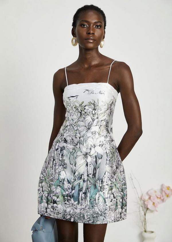 Botanical Print A-Line Mini Dress