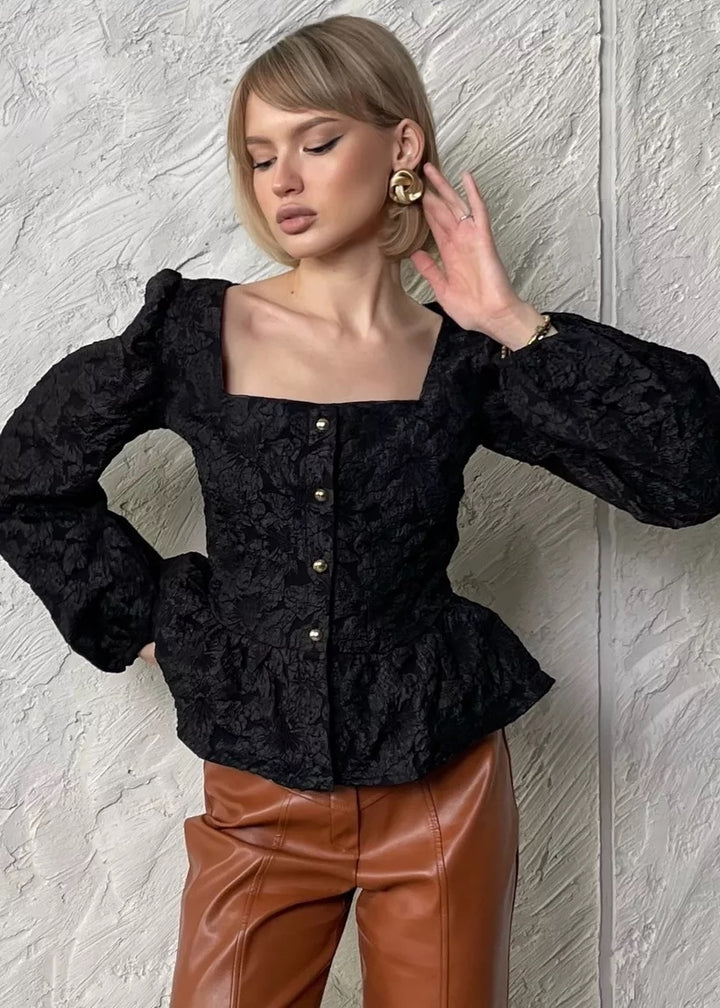 Floral Textured Puff Sleeve Blouse