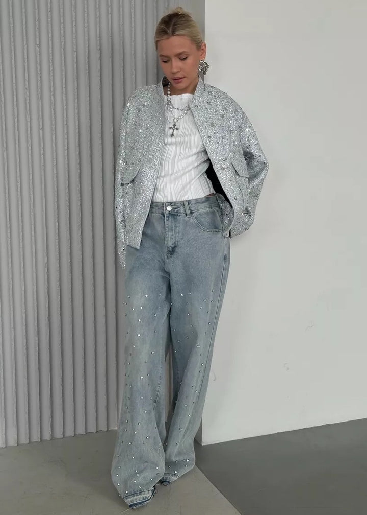 Sequined Loose Bomber Jacket