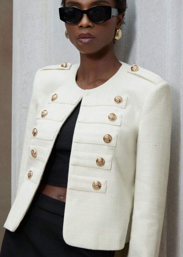 Round Neck Double Breasted Military Jacket