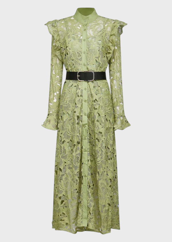 Rosalinda Floral Lace Dress in Green