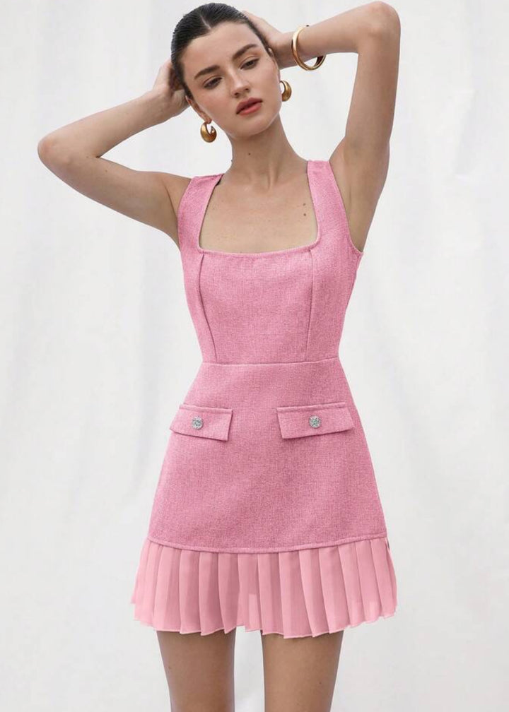 Square Neck Bustier A-Line Dress with Pockets