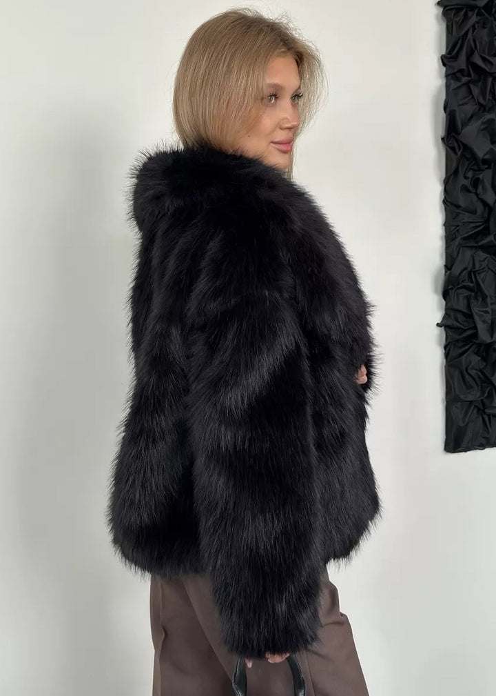 Eco-Fur Lapel Collar Short Jacket