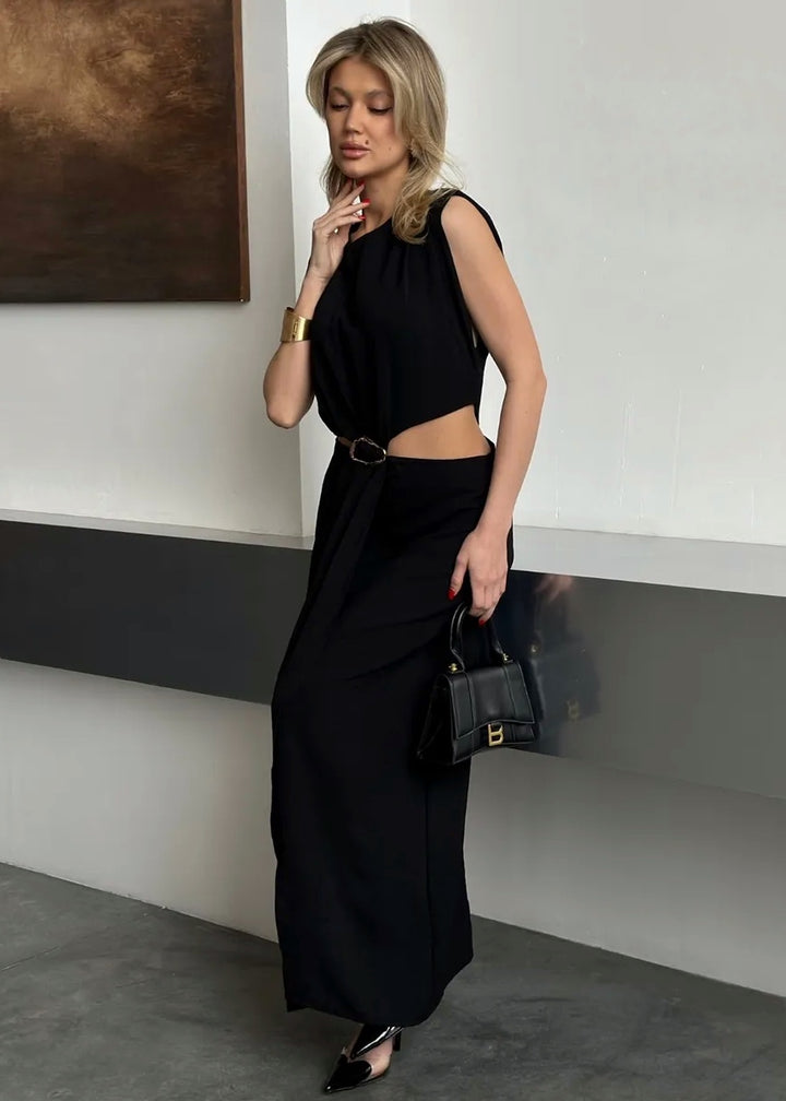 Buckle Detail Cutout Sleeveless Maxi Dress