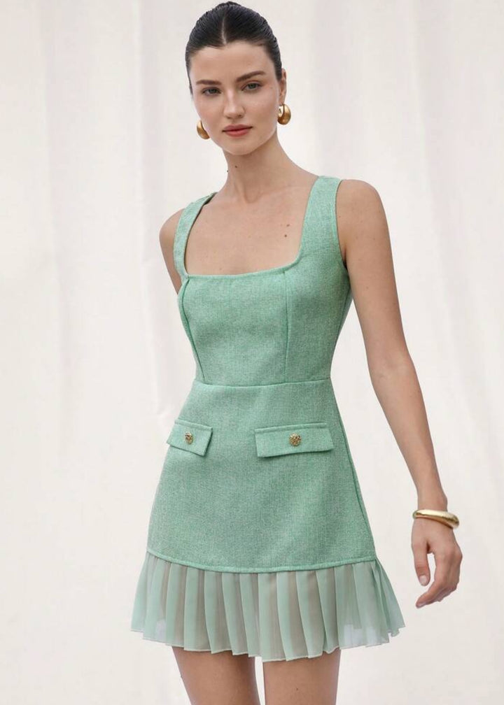 Square Neck Bustier A-Line Dress with Pockets