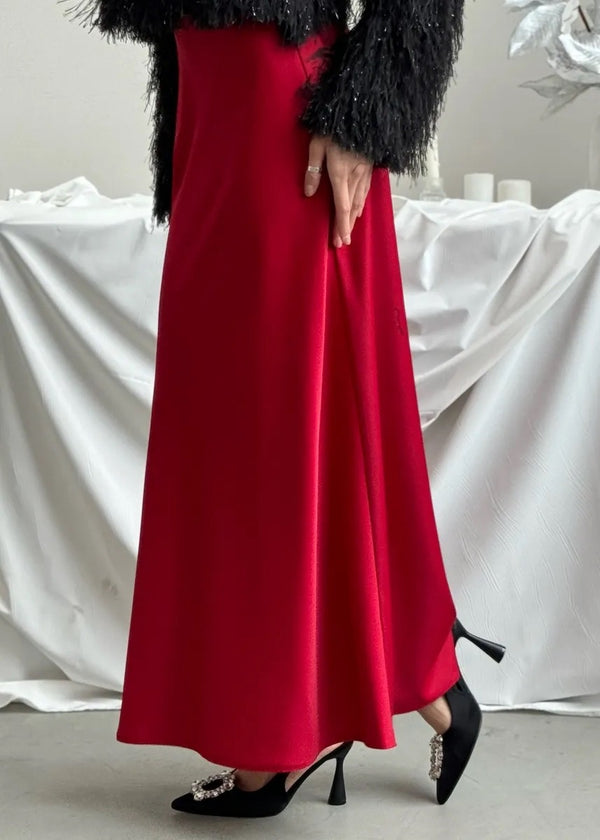 Red Satin Maxi Skirt