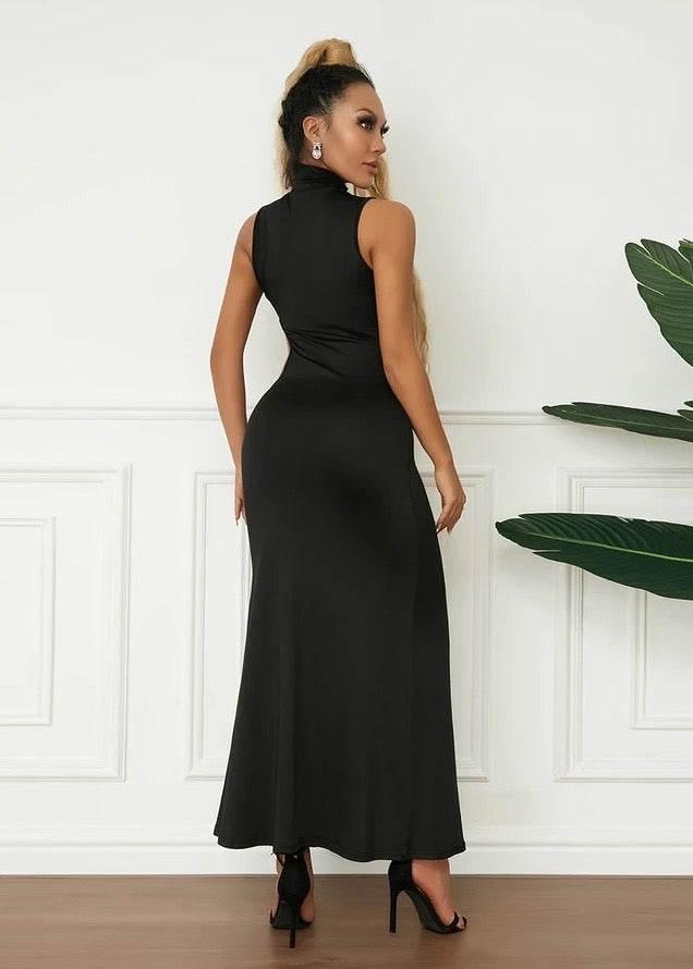 Mock Neck Sleeveless Hollow-Out Maxi Dress