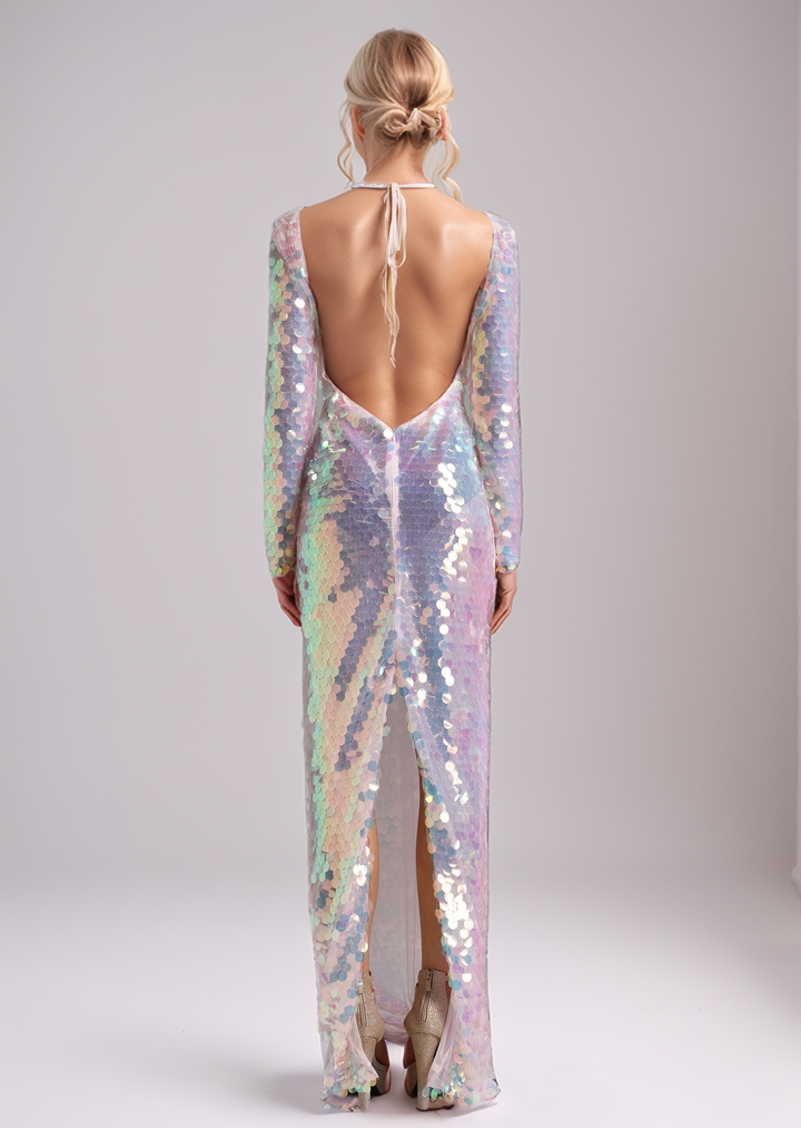 Lilly Backless Colorful Sequins Maxi Dress