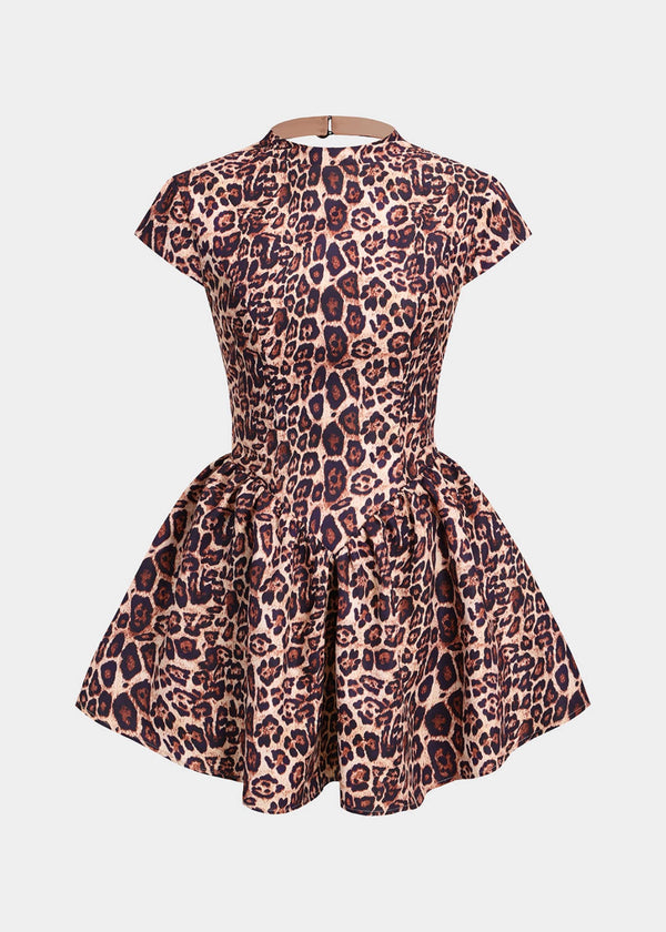 Leopard Print Backless A-Line Mini Dress