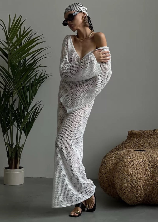 Crochet Long-Sleeved Maxi Dress