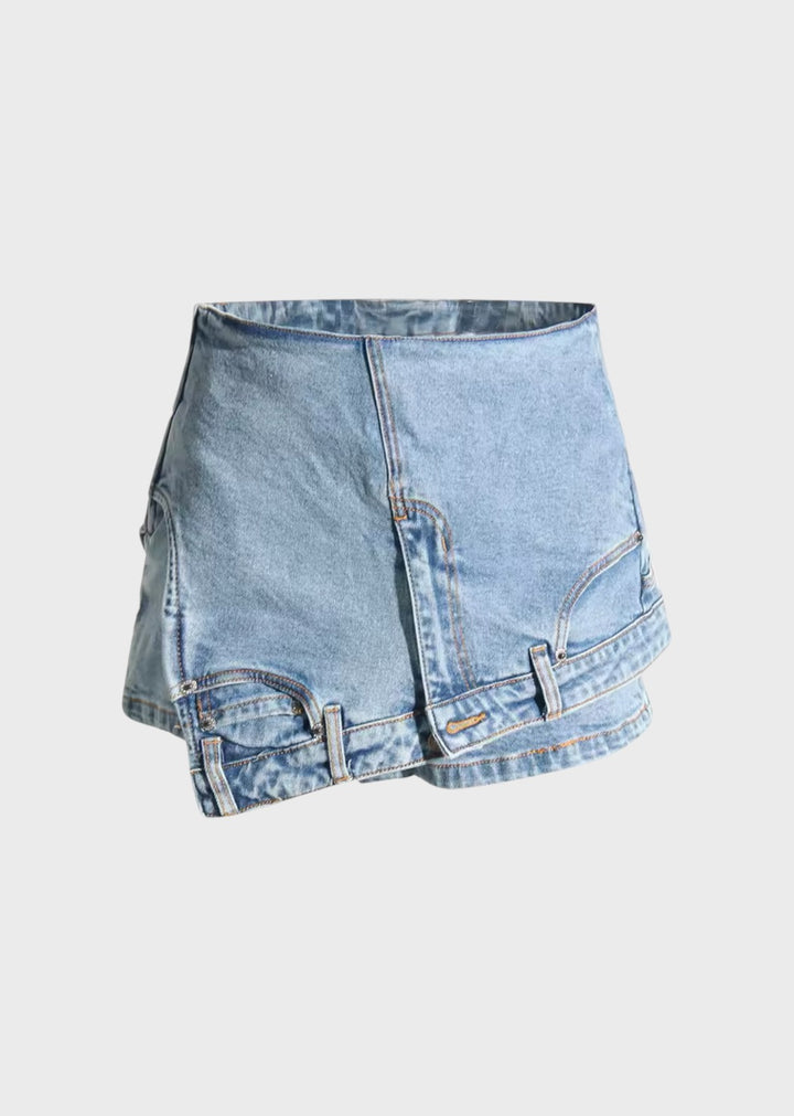 Shelley Asymmetrical Design Denim Shorts