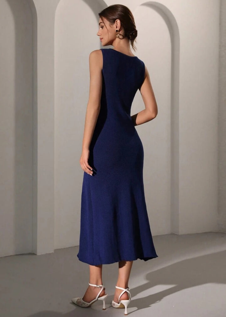 Sleeveless Button-Up Rib Knit Midi Dress