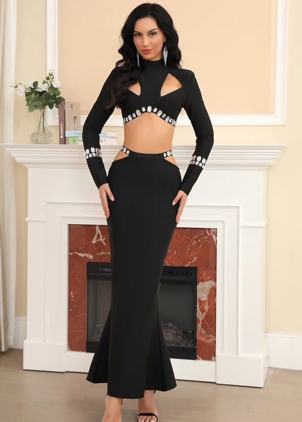 Crystal Decor Cut-Out Bandage Two-Piece Set