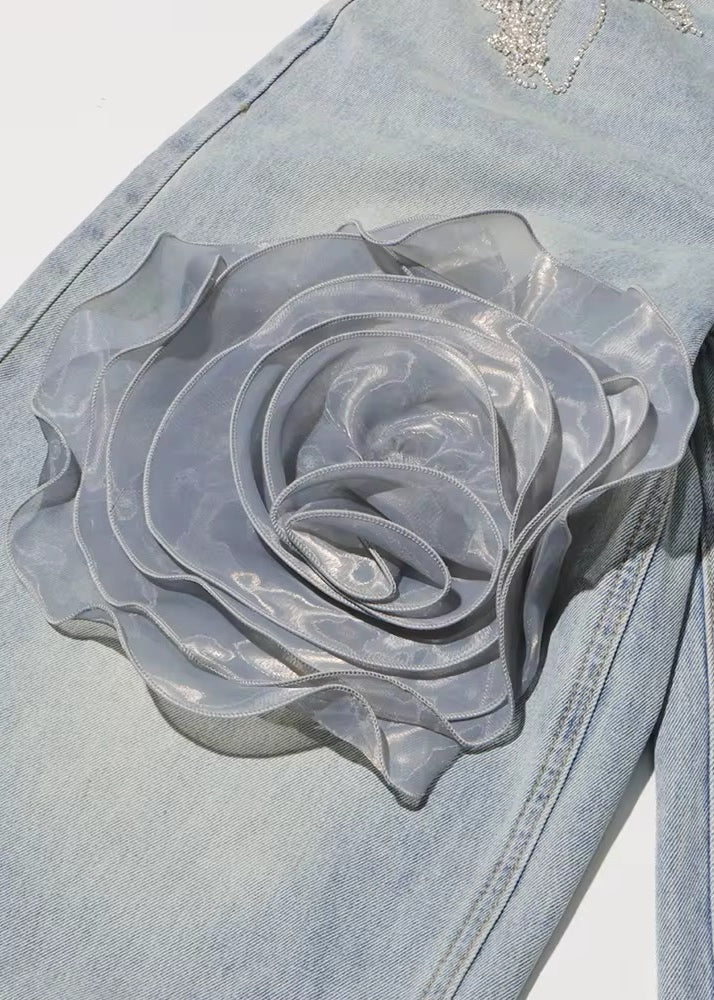 Florine Organza Flower Decor Jeans