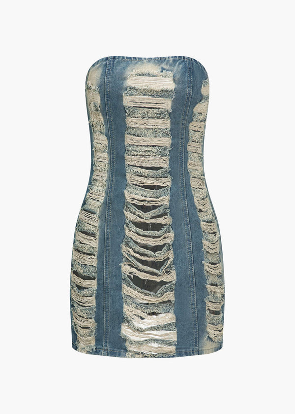 Dominika Ripped Denim Tube Dress