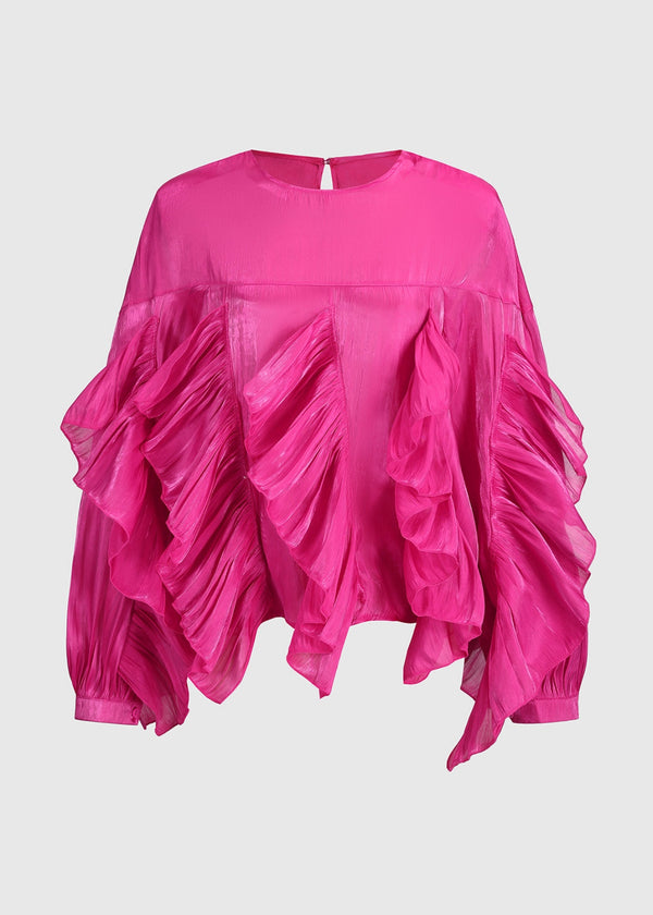 Chiffon Ruffle Decor Long Sleeve Top