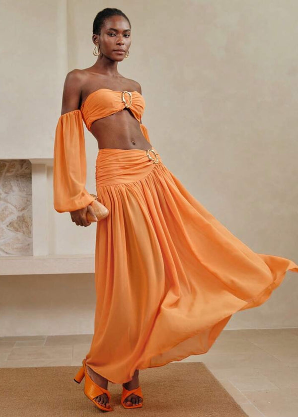 Off Shoulder Bandeau Top & Maxi Skirt Set