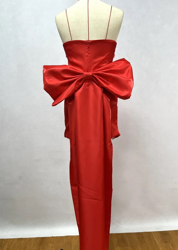 Strapless Bow Tie Mini Satin Dress