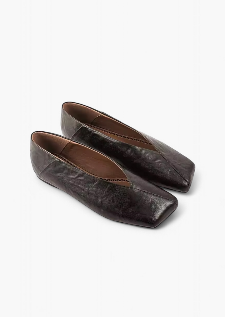Square Toe Ballet Flats with V-Cut