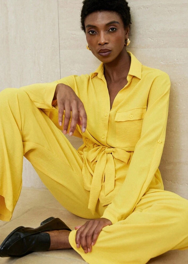 Drawstring Shirt Button Pocket Pants Set