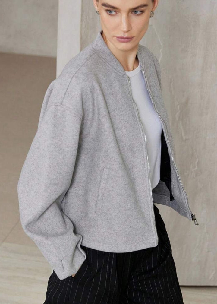 Felted Zip Front Cropped Bomber Jacket