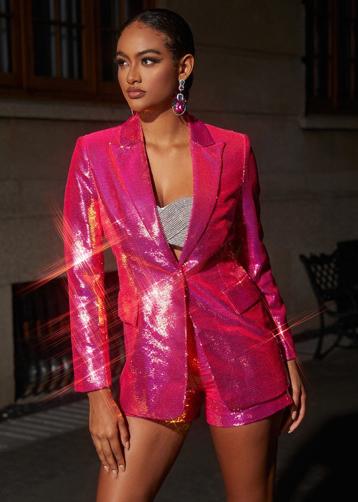 Sequined Blazer & Shorts Two-Piece Set