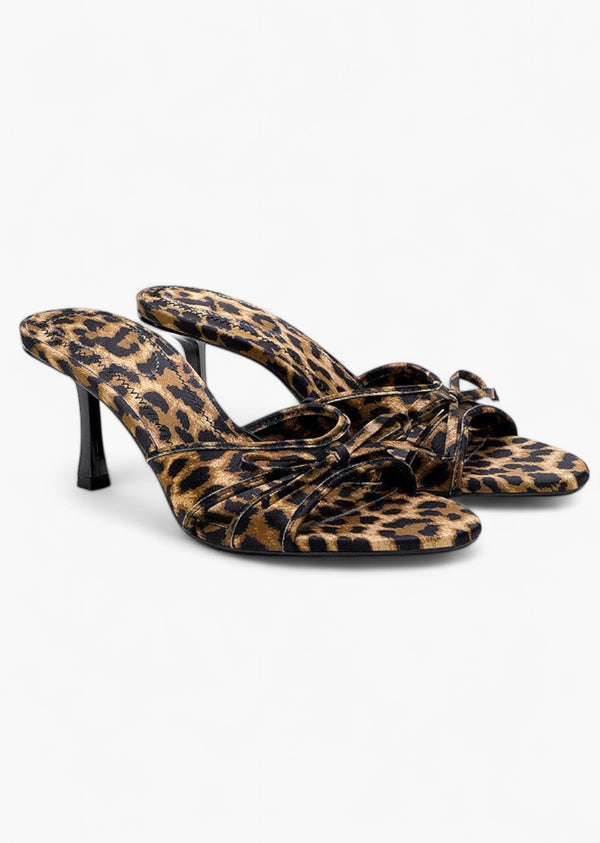 Leopard Pattern Peep-Toe Heeled Slippers