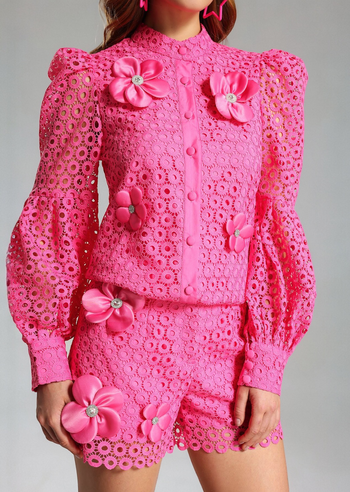 Floral Appliqué Lace Long Sleeve Set