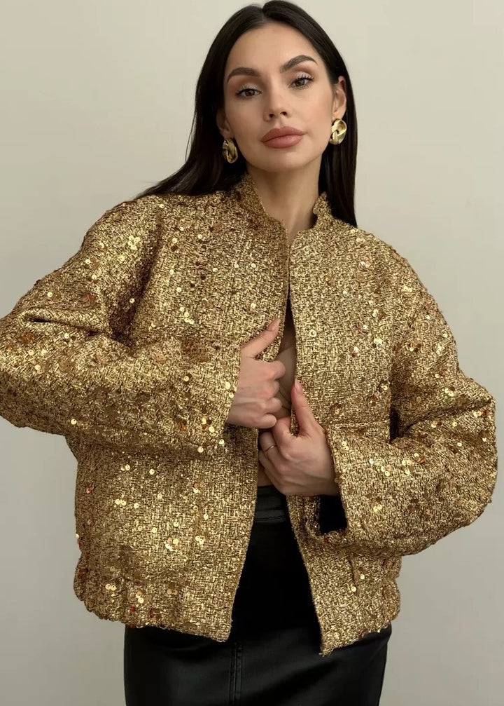 Sequined Loose Bomber Jacket