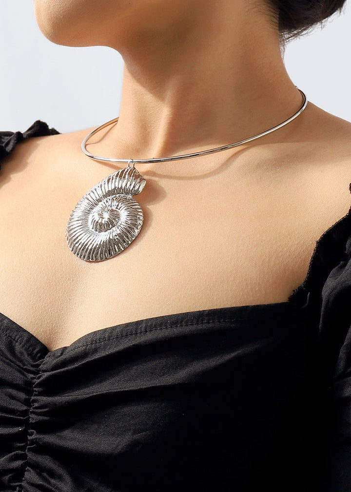 Rigid Hoop Spiral Shell Pendant Necklace