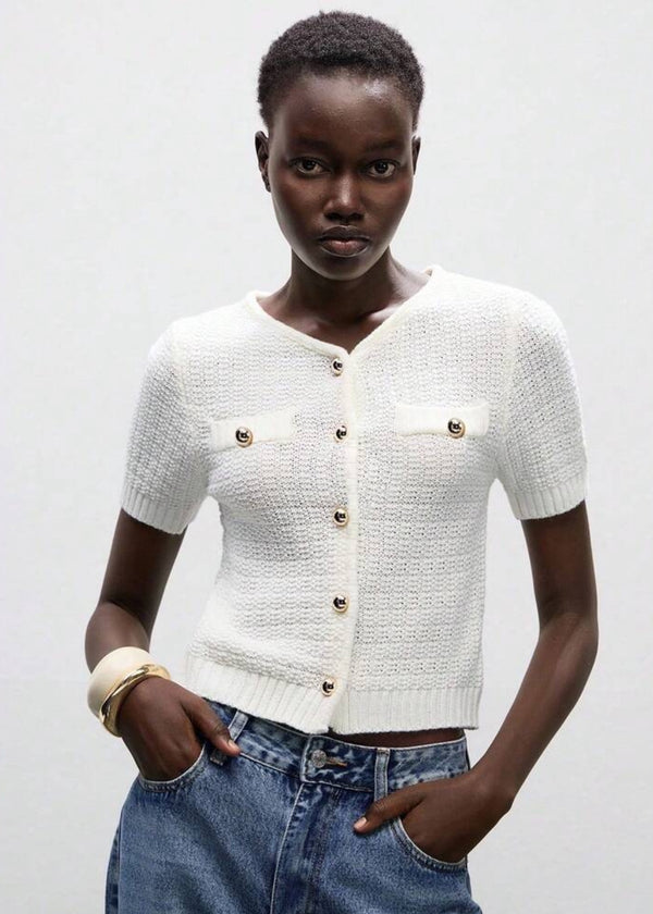 Short Sleeve Sweater with Front Pockets