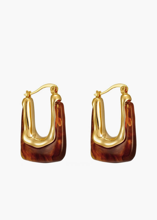 U-Shape Amber Hoop Earrings