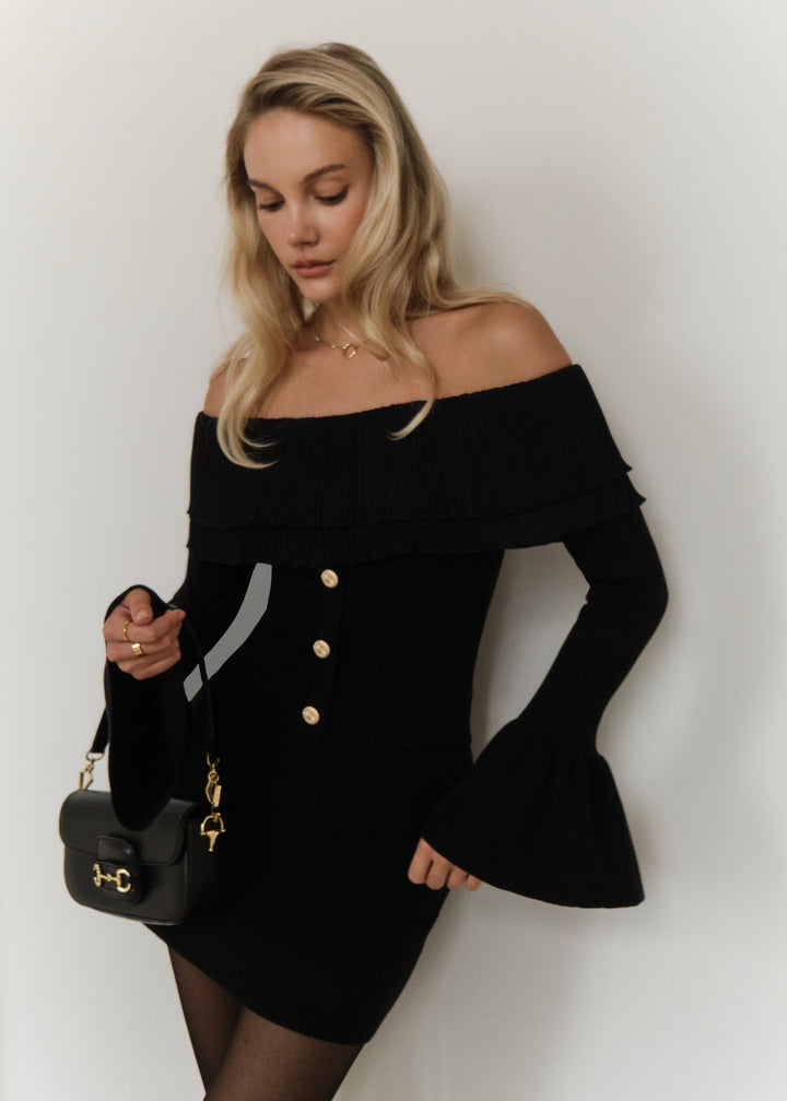 Knitted Off Shoulder Bell Sleeve Top