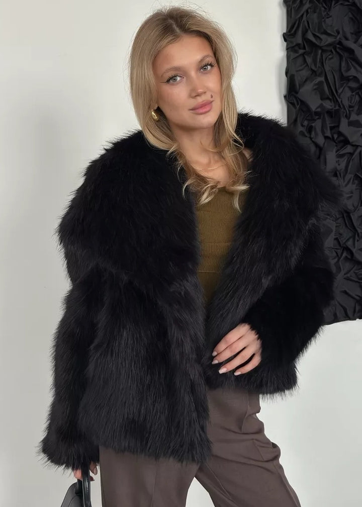 Eco-Fur Lapel Collar Short Jacket