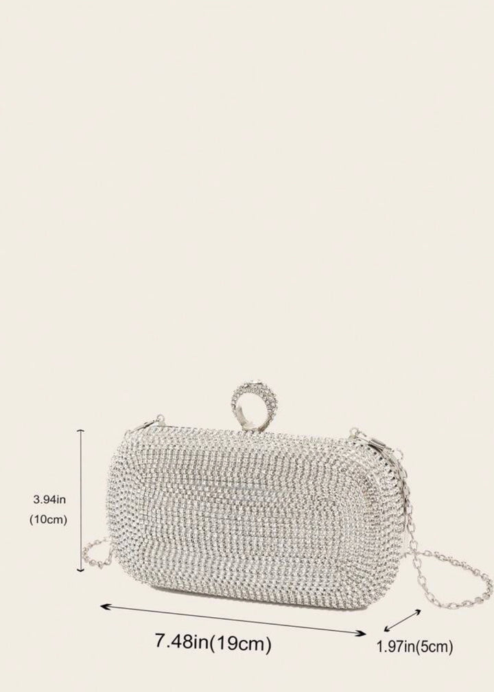 Rhinestone Decor Ring Detail Mini Clutch Bag
